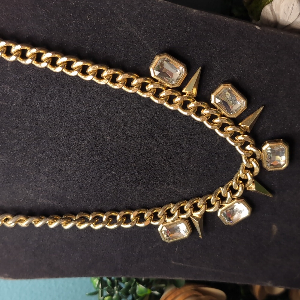 Gold and Silver Necklace with Crystal Pendants - Picture 3 of 7